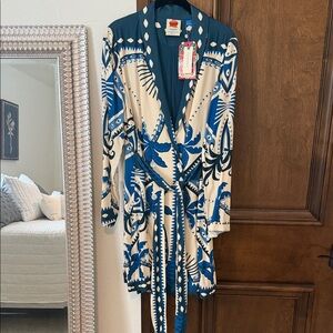 Anthropologie Teal and Cream Graphic Dress